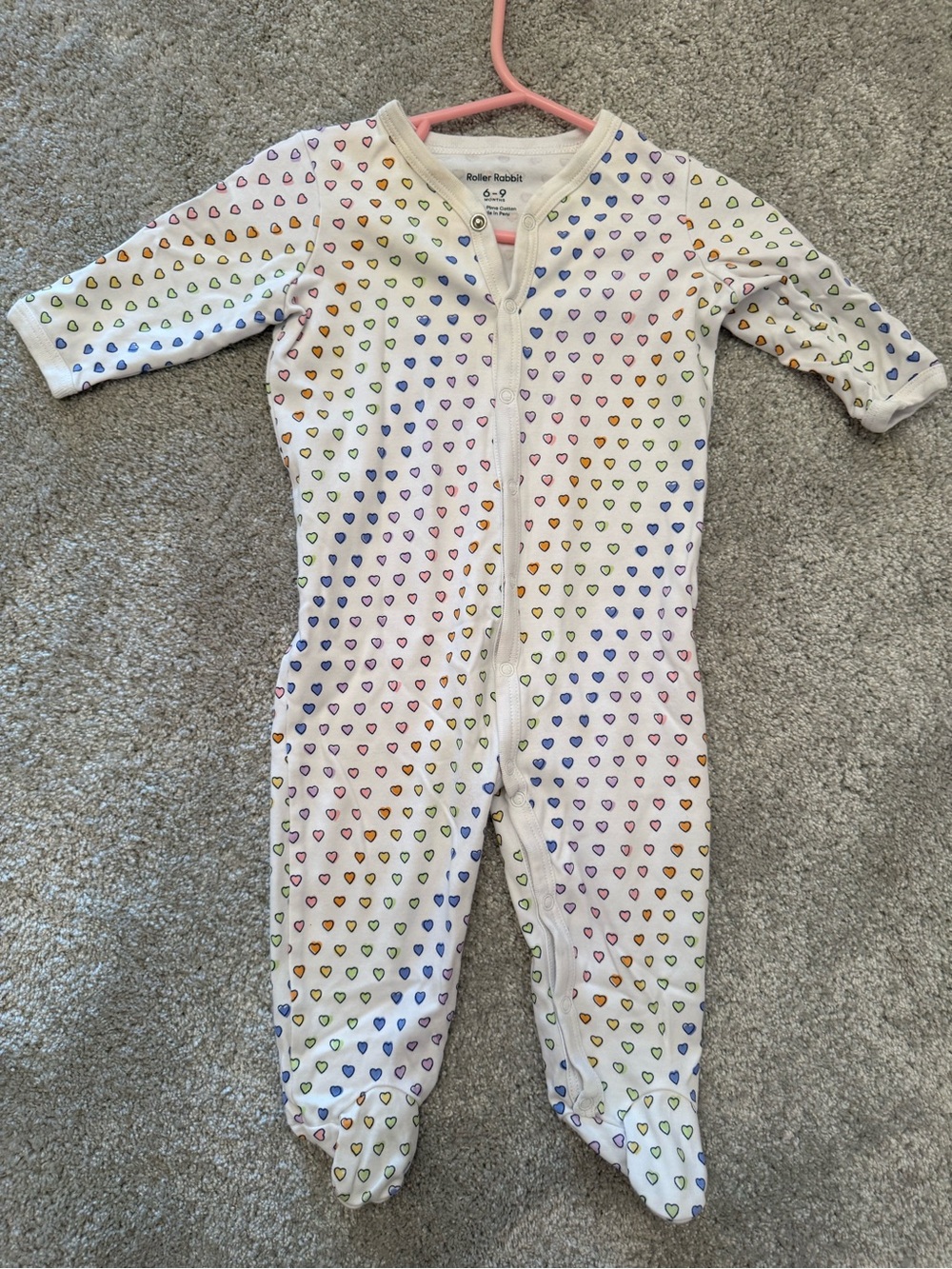Roller Rabbit Disco Rainbow Heart Footed Pajamas 6-9M | Pima Cotton
